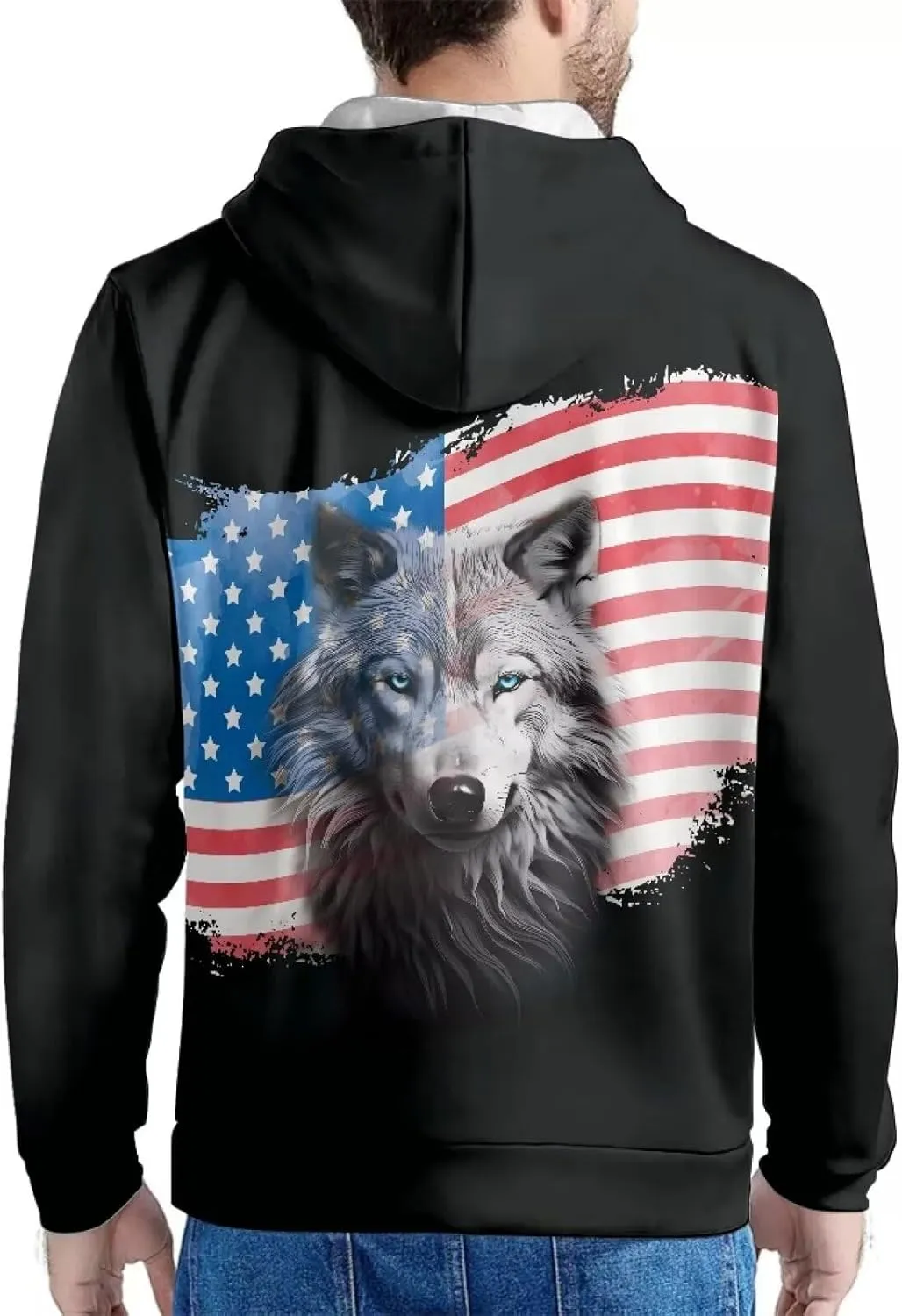 Men'S Novelty Hoodie 3D Wolf Fox Hoodie For Men With Front Pocket S-6XL
