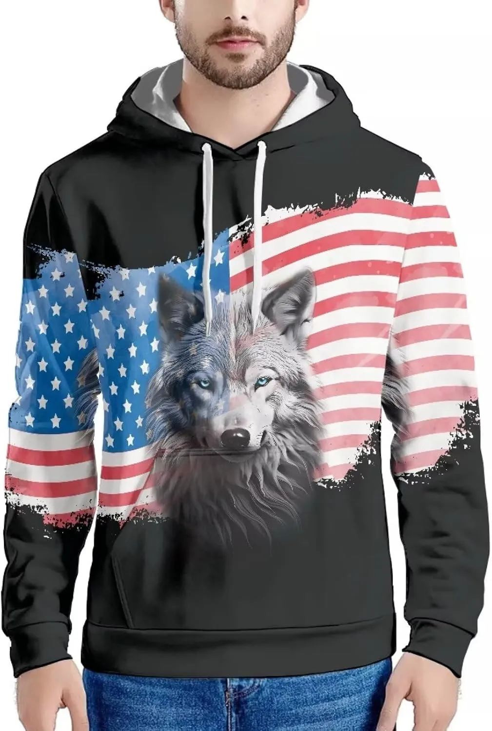 Men'S Novelty Hoodie 3D Wolf Fox Hoodie For Men With Front Pocket S-6XL
