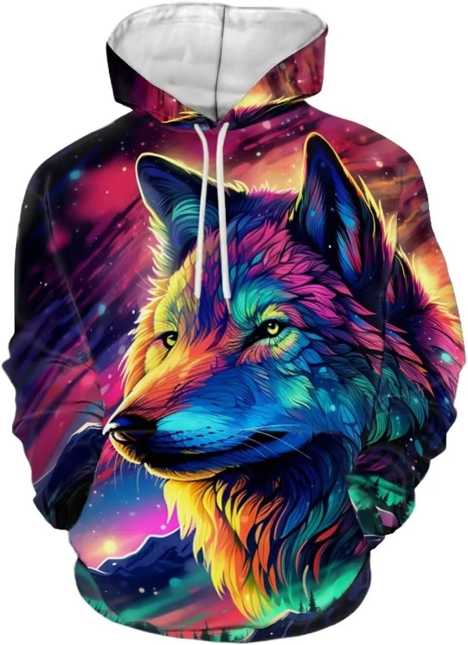 Men'S Novelty Hoodie 3D Wolf Fox Hoodie For Men With Front Pocket S-6XL