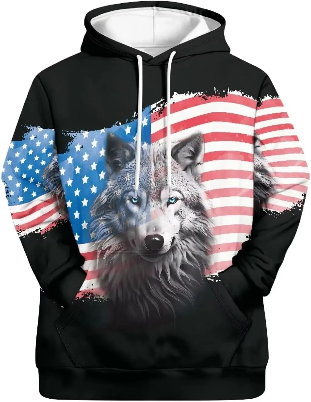 Men'S Novelty Hoodie 3D Wolf Fox Hoodie For Men With Front Pocket S-6XL