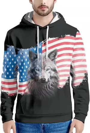 Men'S Novelty Hoodie 3D Wolf Fox Hoodie For Men With Front Pocket S-6XL