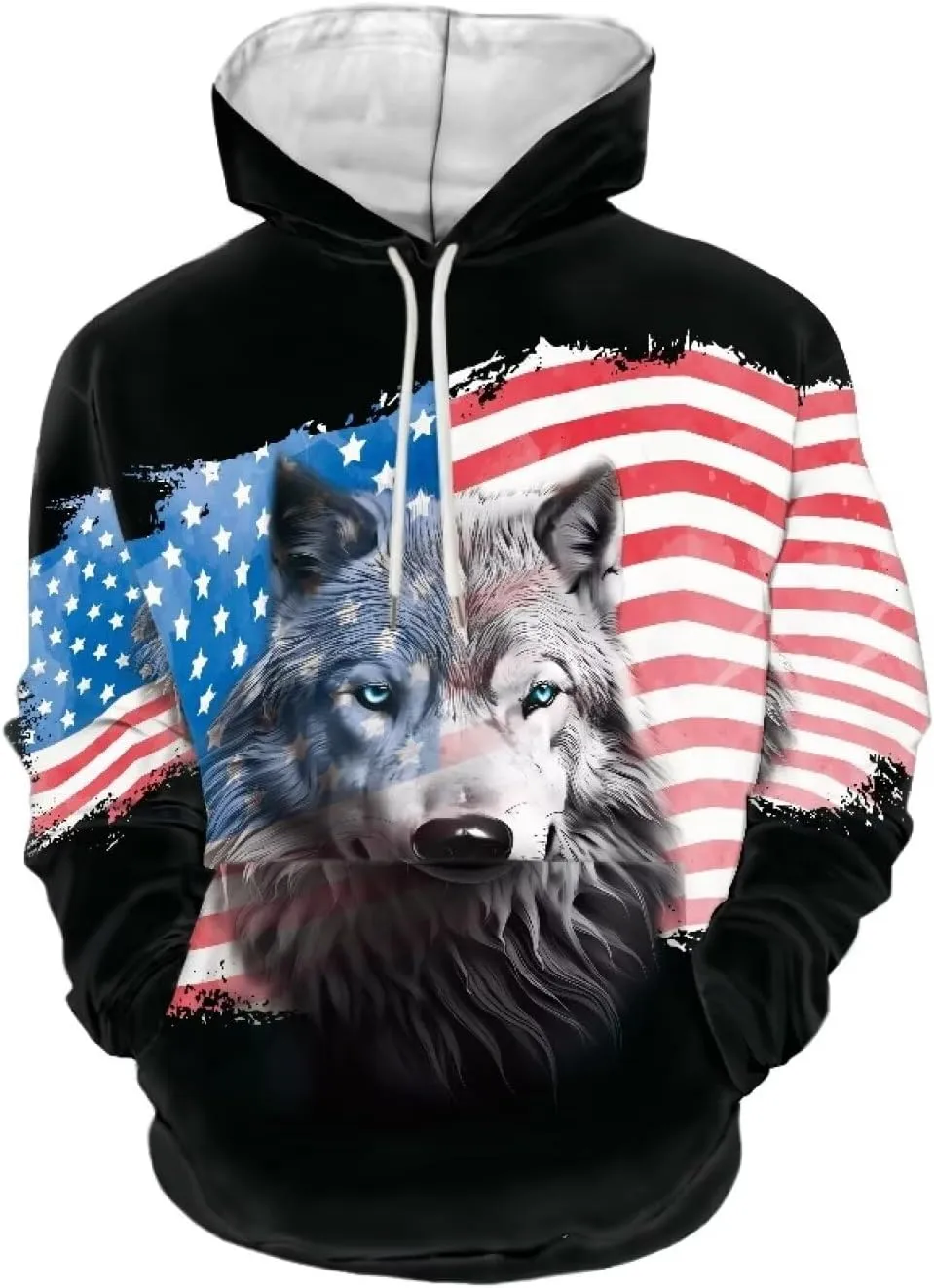 Men'S Novelty Hoodie 3D Wolf Fox Hoodie For Men With Front Pocket S-6XL