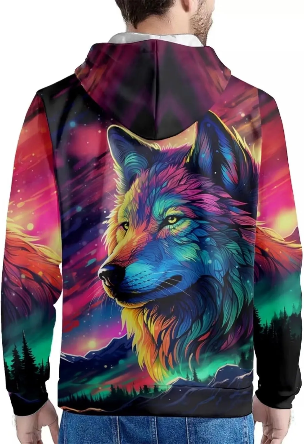 Men'S Novelty Hoodie 3D Wolf Fox Hoodie For Men With Front Pocket S-6XL