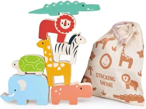 Mentari Toys - Happy Stacking Safari - 7pc Wooden Stacking Toy for Toddlers - Colorful Safari Balancing Activity Toy with Bag - Boost Fine Motor Skills and Dexterity - Educational Toy - Age 18m 