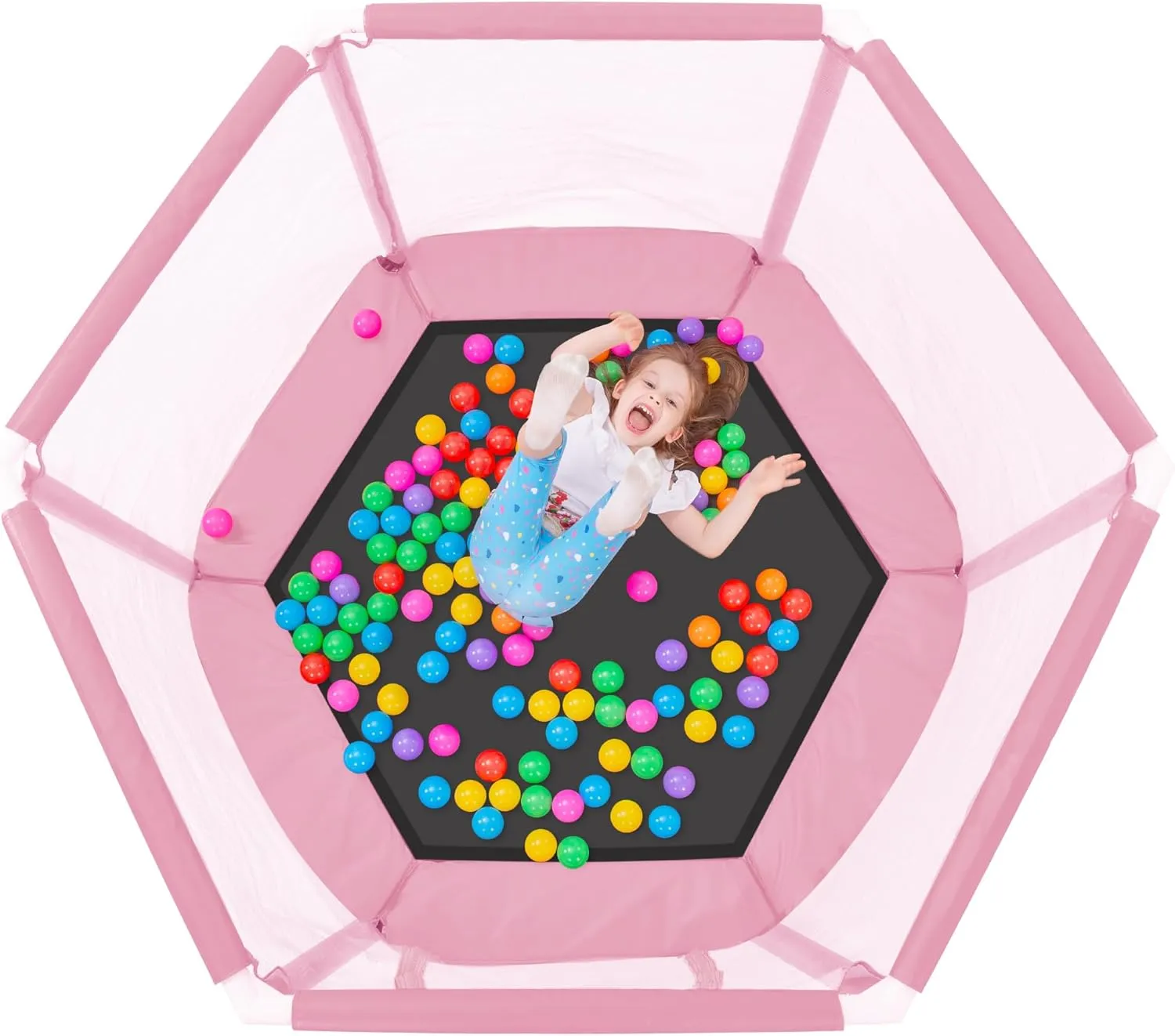 Merax 55" Mini Trampoline for Kids, 4.5FT Indoor Outdoor Toddler Trampoline with Safety Enclosure Net and Pit Balls Baby Small Trampoline Birthday Gifts for Girl and Boy Age 3 Months and up,
