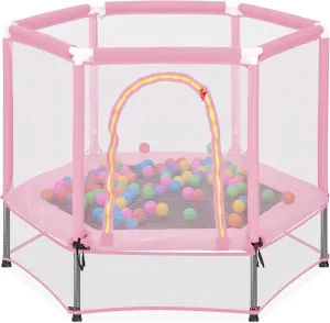 Merax 55" Mini Trampoline for Kids, 4.5FT Indoor Outdoor Toddler Trampoline with Safety Enclosure Net and Pit Balls Baby Small Trampoline Birthday Gifts for Girl and Boy Age 3 Months and up,