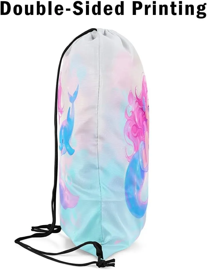 Mermaid Dolphin String Bag 16X13 Inch Ocean Animals Sports Backpack Birthday Gifts Dreamy Fairy Tale Princess Drawstring Bags for Women Gym Shopping Sport Yoga