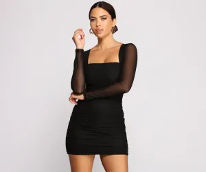 Mesmerize In Mesh Charming Ruched Mini Dress