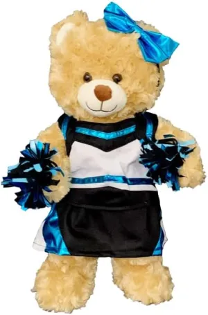 Metallic Teal and Black Cheerleader Outfit Fits 6 to 10 Inch Stuffed Animals Shiny Mini Cheer Uniform for Plush Toys, Teddy Bears, Dolls, and Bunnies Spirit Wear for Dress-Up, Performances