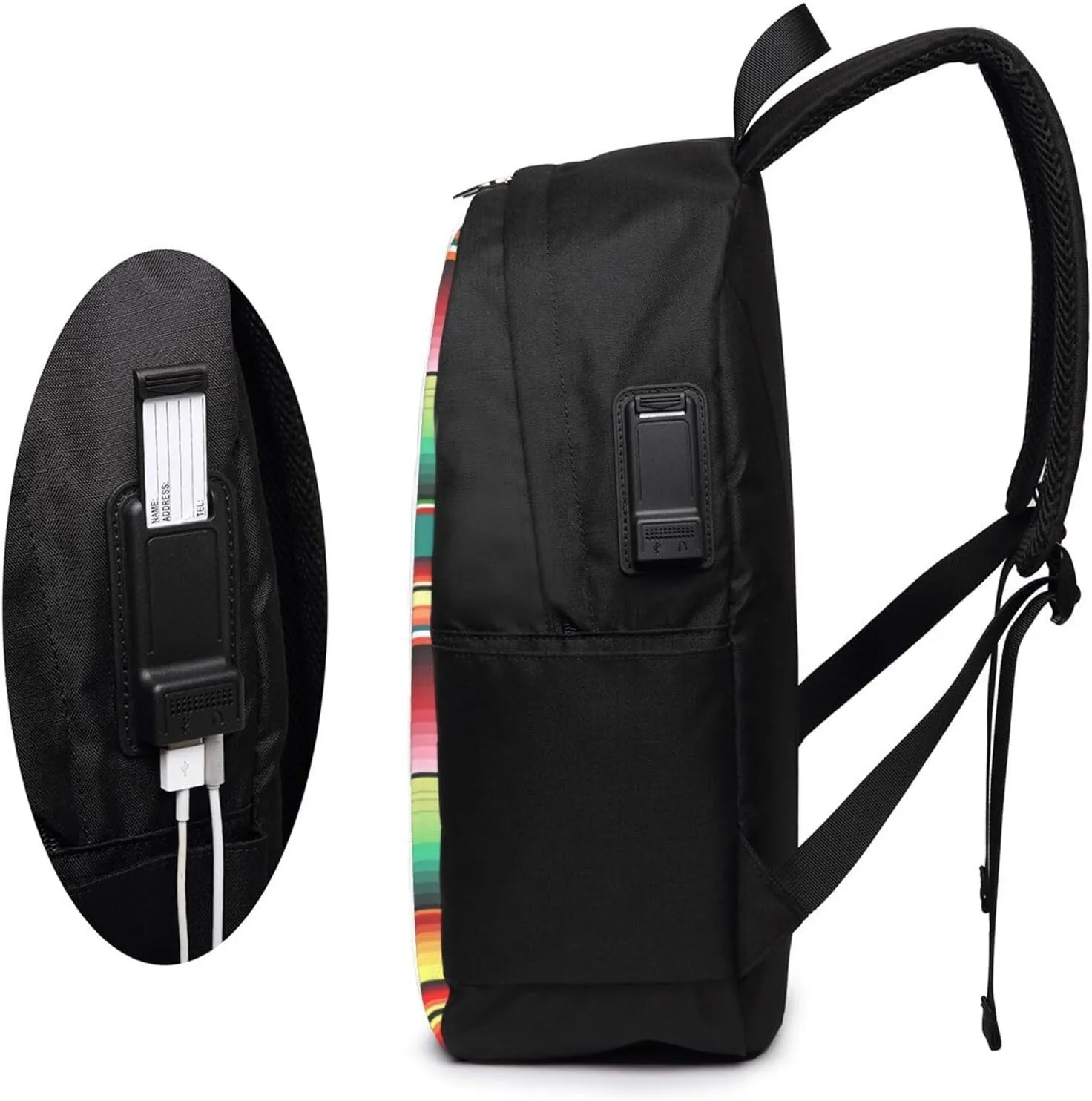 Mexican Colorful Stripe Laptop Backpacks Travel Backpack Casual Business Daypack Sport Rucksack Computer Bag Fits up to 17 Inch Notebook with USB Port