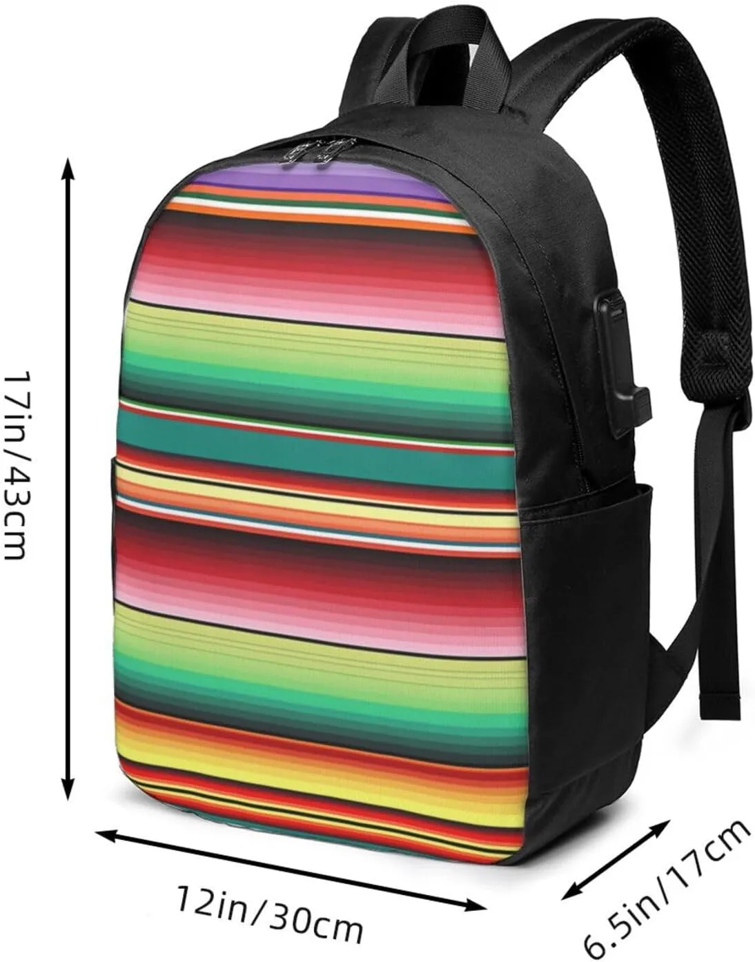 Mexican Colorful Stripe Laptop Backpacks Travel Backpack Casual Business Daypack Sport Rucksack Computer Bag Fits up to 17 Inch Notebook with USB Port