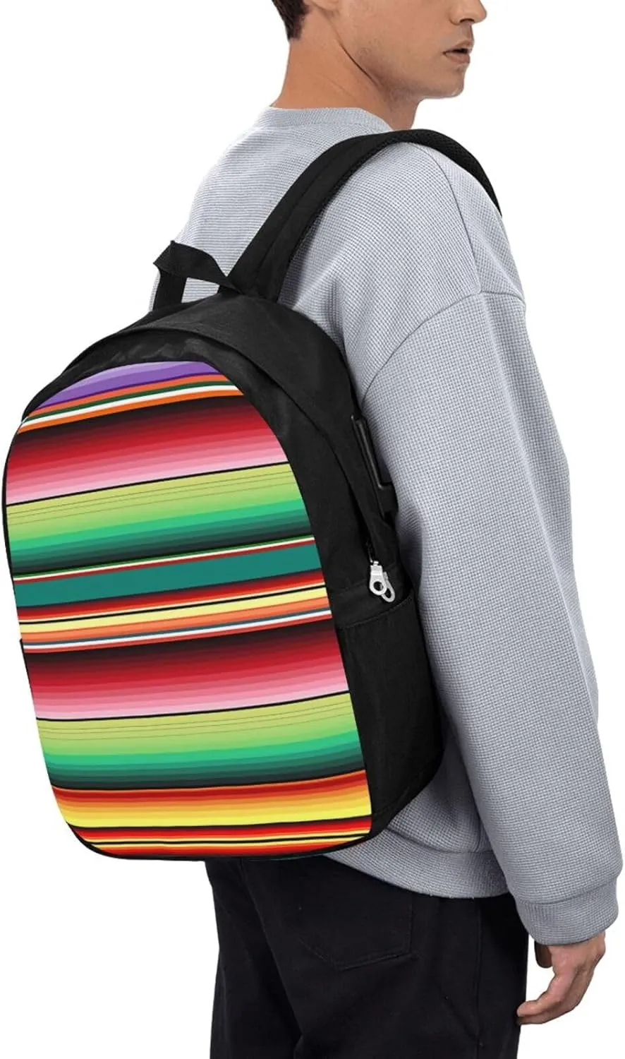 Mexican Colorful Stripe Laptop Backpacks Travel Backpack Casual Business Daypack Sport Rucksack Computer Bag Fits up to 17 Inch Notebook with USB Port