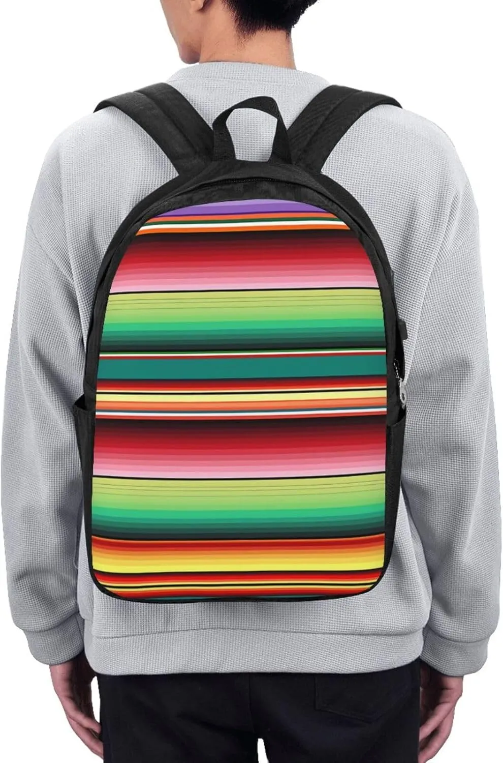 Mexican Colorful Stripe Laptop Backpacks Travel Backpack Casual Business Daypack Sport Rucksack Computer Bag Fits up to 17 Inch Notebook with USB Port