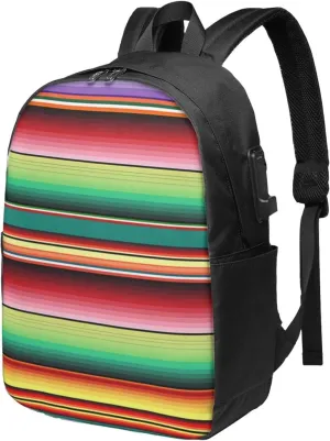 Mexican Colorful Stripe Laptop Backpacks Travel Backpack Casual Business Daypack Sport Rucksack Computer Bag Fits up to 17 Inch Notebook with USB Port