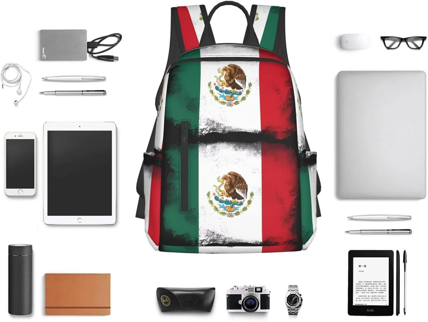 Mexico Mexican Eagle Flag Travel Backpacks Casual Laptop Backpack Sport Rucksack Large Capacity Daypack Multi-Pockets Adjustable Strap Bag for Working Hiking