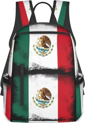 Mexico Mexican Eagle Flag Travel Backpacks Casual Laptop Backpack Sport Rucksack Large Capacity Daypack Multi-Pockets Adjustable Strap Bag for Working Hiking