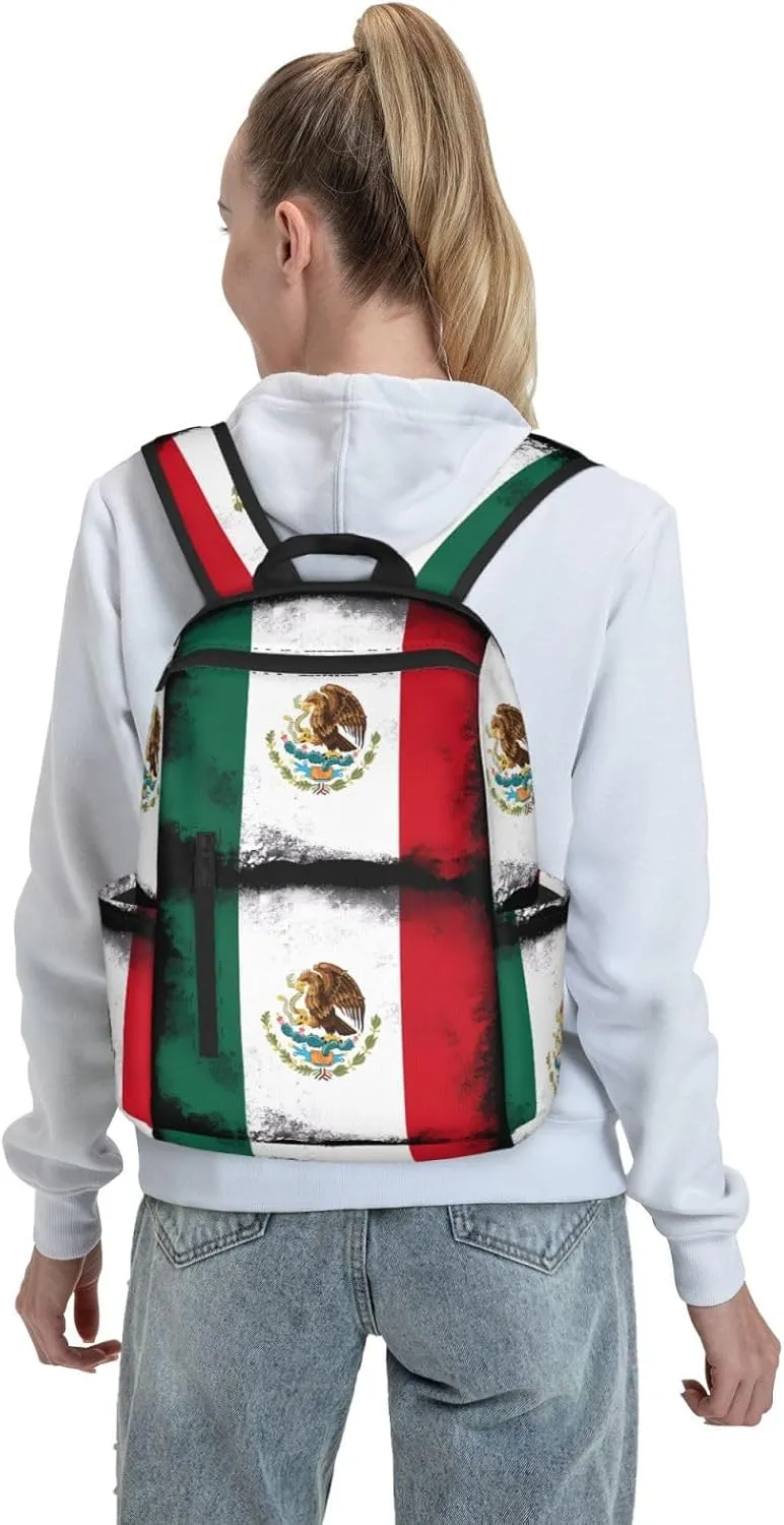 Mexico Mexican Eagle Flag Travel Backpacks Casual Laptop Backpack Sport Rucksack Large Capacity Daypack Multi-Pockets Adjustable Strap Bag for Working Hiking
