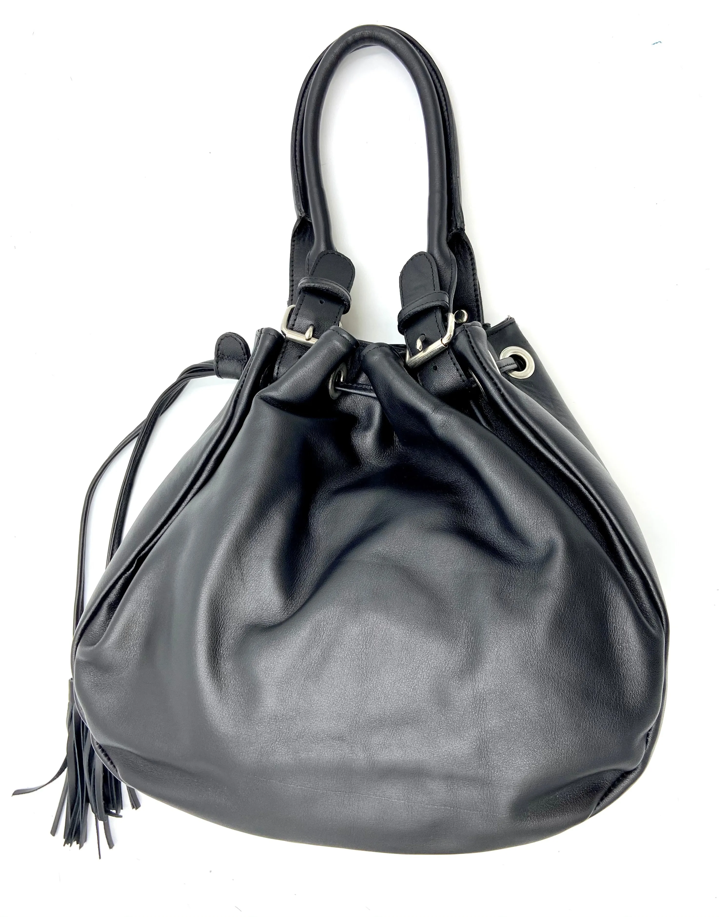 Michelle Double Handle Drawstring Bag - Brown Exotic Cowhide