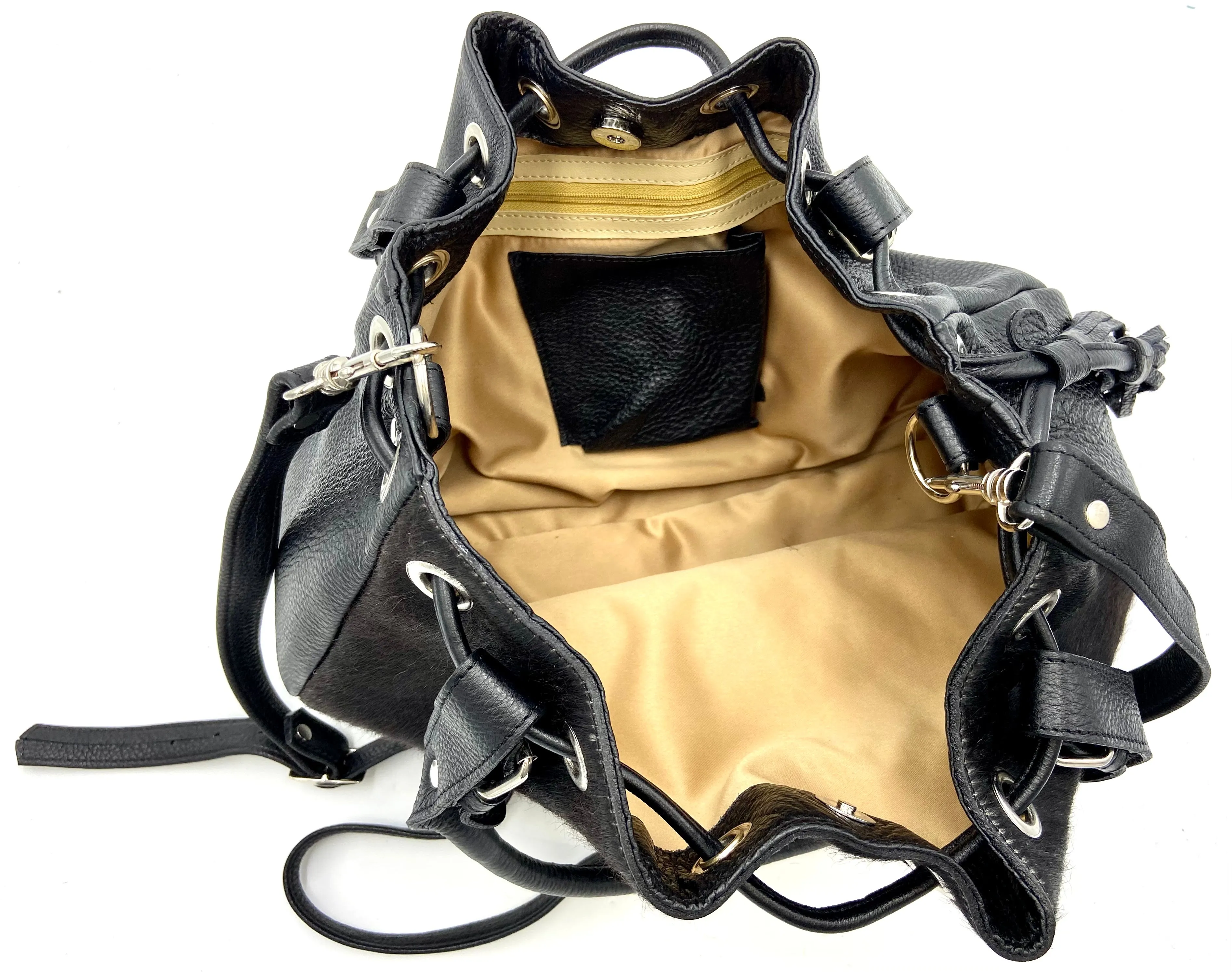 Michelle Double Handle Drawstring Bag - Brown Exotic Cowhide