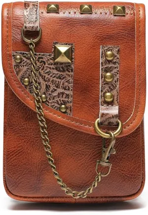 Micoklinlin Crossbody Bags for Women Genuine Leather Novelty Trendy Steampunk Phone Shoulder Bag Mens Handbag for Travel