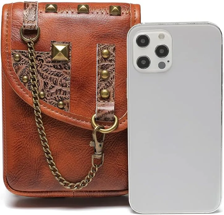 Micoklinlin Crossbody Bags for Women Genuine Leather Novelty Trendy Steampunk Phone Shoulder Bag Mens Handbag for Travel