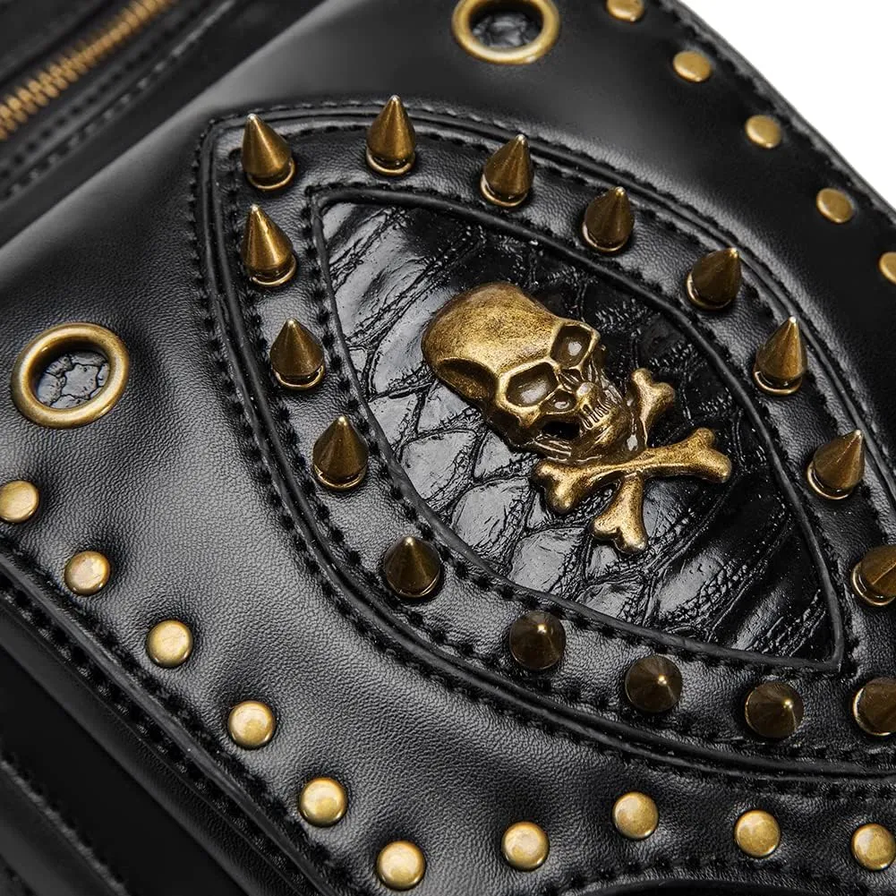 Micoklinlin Fanny Pack Crossbody Bags for Women Men Steampunk Skull Waist Bag Gothic Chest Bag Waterproof Unisex Hip Thigh Pouch Rivet Leg Bag for Motorcycle Bike Cycling Travel
