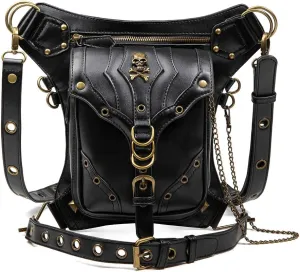 Micoklinlin Fanny Pack Crossbody Bags for Women Men Steampunk Skull Waist Bag Gothic Chest Bag Waterproof Unisex Hip Thigh Pouch Rivet Leg Bag for Motorcycle Bike Cycling Travel