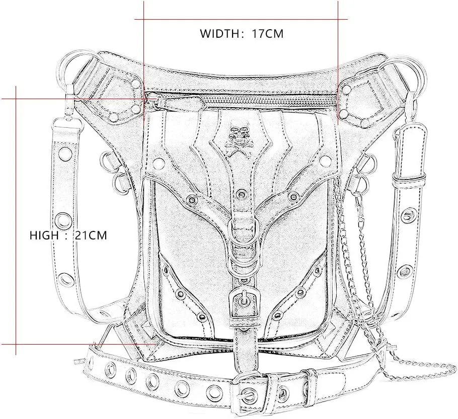 Micoklinlin Fanny Pack Crossbody Bags for Women Men Steampunk Skull Waist Bag Gothic Chest Bag Waterproof Unisex Hip Thigh Pouch Rivet Leg Bag for Motorcycle Bike Cycling Travel