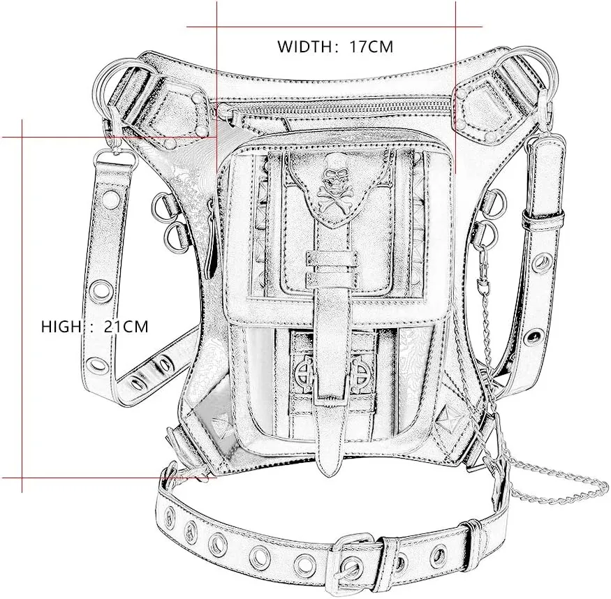 Micoklinlin Fanny Pack Crossbody Bags for Women Men Steampunk Skull Waist Bag Gothic Chest Bag Waterproof Unisex Hip Thigh Pouch Rivet Leg Bag for Motorcycle Bike Cycling Travel