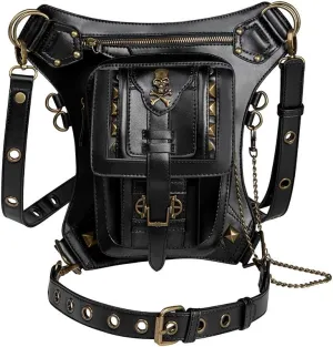 Micoklinlin Fanny Pack Crossbody Bags for Women Men Steampunk Skull Waist Bag Gothic Chest Bag Waterproof Unisex Hip Thigh Pouch Rivet Leg Bag for Motorcycle Bike Cycling Travel