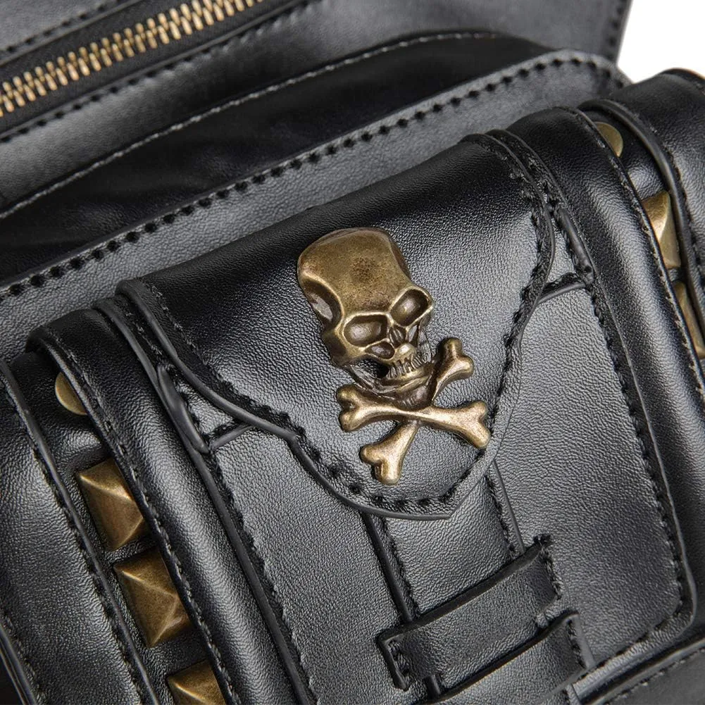 Micoklinlin Fanny Pack Crossbody Bags for Women Men Steampunk Skull Waist Bag Gothic Chest Bag Waterproof Unisex Hip Thigh Pouch Rivet Leg Bag for Motorcycle Bike Cycling Travel
