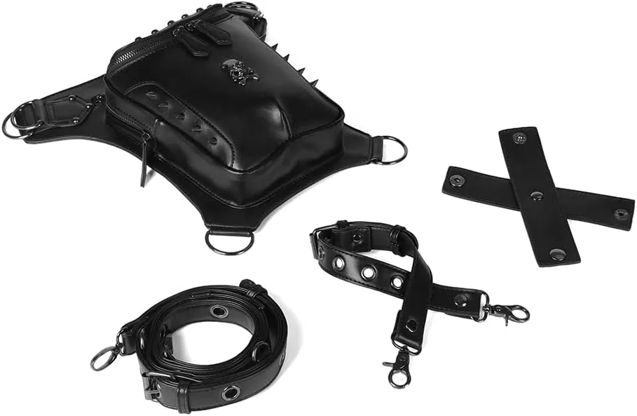 Micoklinlin Fanny Pack Crossbody Bags for Women Men Steampunk Skull Waist Bag Gothic Chest Bag Waterproof Unisex Hip Thigh Pouch Rivet Leg Bag for Motorcycle Bike Cycling Travel