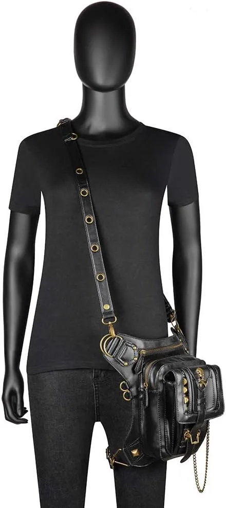 Micoklinlin Fanny Pack Crossbody Bags for Women Men Steampunk Skull Waist Bag Gothic Chest Bag Waterproof Unisex Hip Thigh Pouch Rivet Leg Bag for Motorcycle Bike Cycling Travel