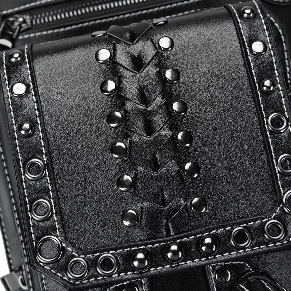 Micoklinlin PU Leather Waist Drop Leg Bag Punk Big Motorcycle Cycling Hiking Fanny Pack Waterproof Fanny Pack Crossbody Bags for Women Men Hip Thigh Pouch Rivet Leg Bag Purse