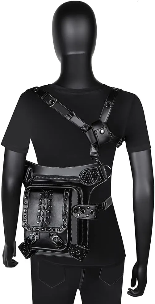 Micoklinlin PU Leather Waist Drop Leg Bag Punk Big Motorcycle Cycling Hiking Fanny Pack Waterproof Fanny Pack Crossbody Bags for Women Men Hip Thigh Pouch Rivet Leg Bag Purse