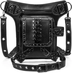Micoklinlin PU Leather Waist Drop Leg Bag Punk Big Motorcycle Cycling Hiking Fanny Pack Waterproof Fanny Pack Crossbody Bags for Women Men Hip Thigh Pouch Rivet Leg Bag Purse