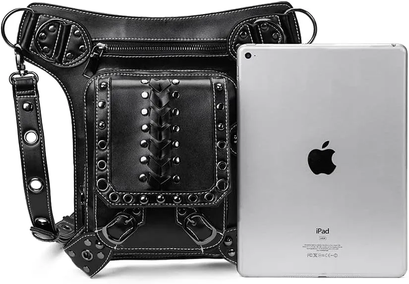 Micoklinlin PU Leather Waist Drop Leg Bag Punk Big Motorcycle Cycling Hiking Fanny Pack Waterproof Fanny Pack Crossbody Bags for Women Men Hip Thigh Pouch Rivet Leg Bag Purse