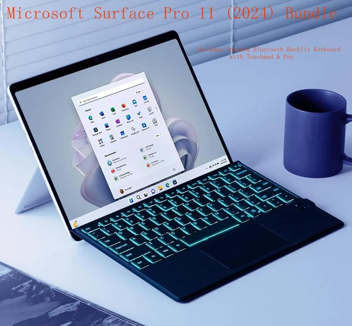 Microsoft Surface Pro 11 2024, 13-inch Touchscreen 2-in-1 Laptop, Snapdragon X Plus, 16GB, 512GB, with Inateck Bluetooth Backlit Keyboard with Touchpad & Pen Holder – 2-in-1 Laptop & Tablet (Dune)