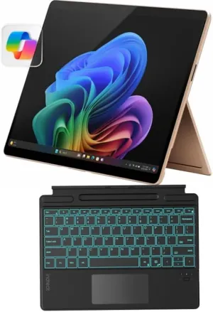 Microsoft Surface Pro 11 2024, 13-inch Touchscreen 2-in-1 Laptop, Snapdragon X Plus, 16GB, 512GB, with Inateck Bluetooth Backlit Keyboard with Touchpad & Pen Holder – 2-in-1 Laptop & Tablet (Dune)