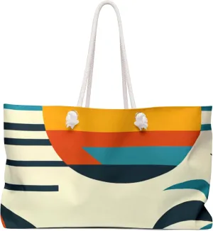 Mid-Century Modern Inspired Tote Bag - Bauhaus Beach Scene, Retro Minimalist Weekender with Bold Colors