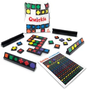 MindWare Qwirkle Gift Version - Includes 108 Wooden Tiles, Scoreboard and 4 Wooden Tile Racks in a Drawstring Bag