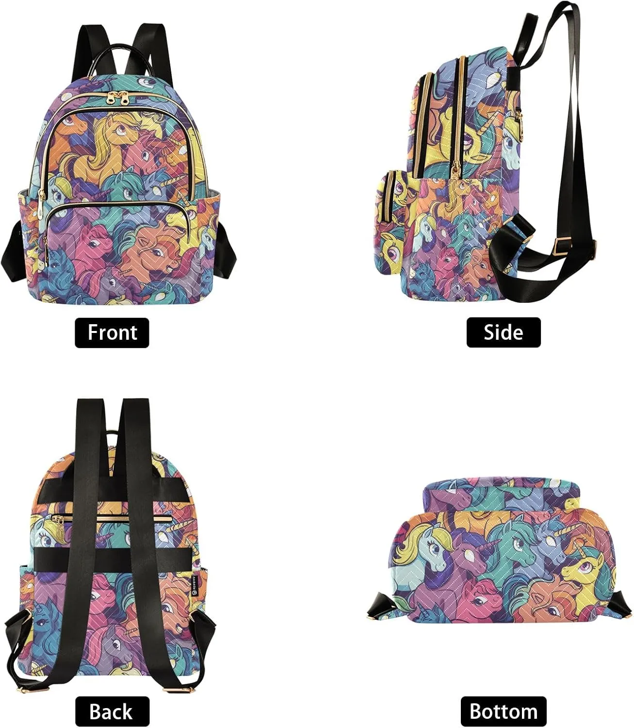 Mini Backpack Purse for Women, Colored Ponies Travel Bag Casual Daypack Shoulder Bag