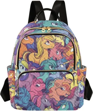 Mini Backpack Purse for Women, Colored Ponies Travel Bag Casual Daypack Shoulder Bag