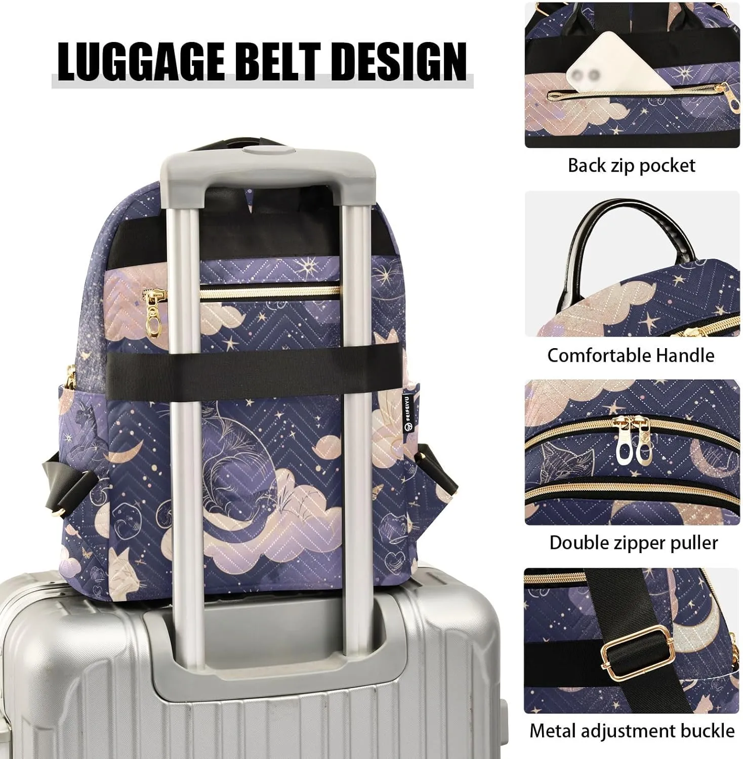 Mini Backpack Purse for Women, Galaxy Cat Travel Bag Casual Daypack Shoulder Bag