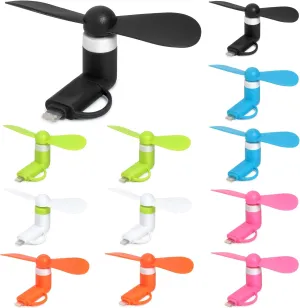 Mini Cell Phone Fan 12 Pack, 2-in-1 Fan Compatible for iPhone, iPad, Android Smartphone,Tablet Fit for Type C/Lightning Port Colorful and Powerful Cell Phone Summer Accessories