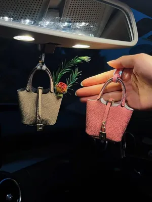 Mini Handbag Charm Car Hanging Accessory, Chic and High-end Rearview Mirror Ornament, Hanging Air car Freshener for Women (Pink Bag)