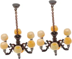 Mini House Ceiling Lamp Prop 2pcs Mini Chandelier Model Realistic Miniature Light Decor