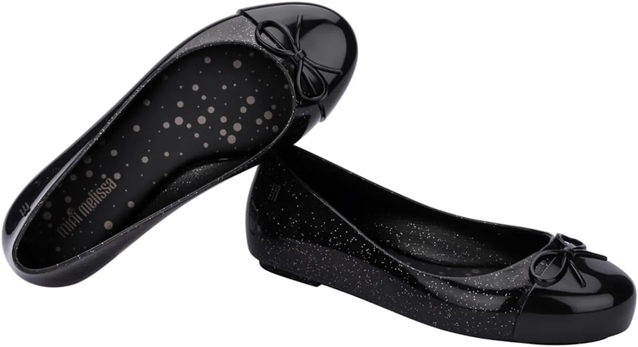 mini melissa Sweet Love Cap Toe Ballet Flats for Big Kids - Jelly Shoes for Girls with Cute Bow, Toe Accent and Adjustable Straps
