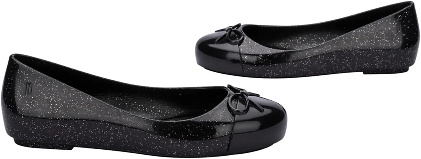 mini melissa Sweet Love Cap Toe Ballet Flats for Big Kids - Jelly Shoes for Girls with Cute Bow, Toe Accent and Adjustable Straps