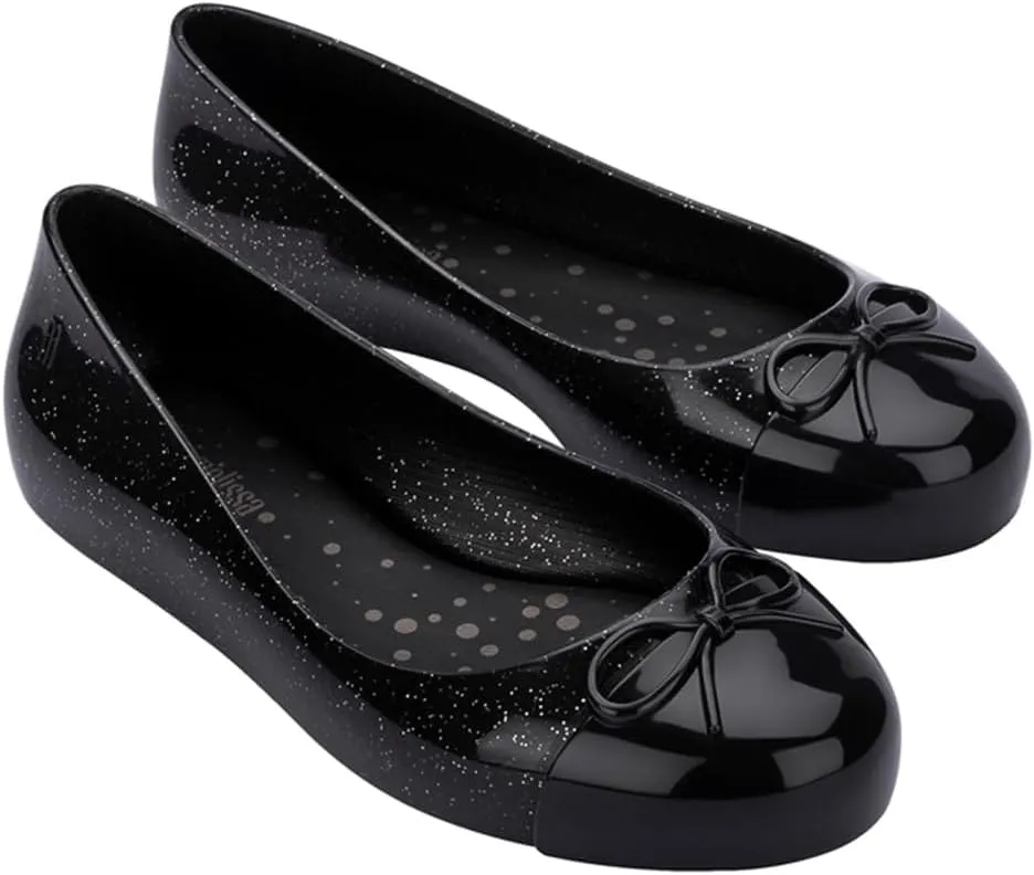 mini melissa Sweet Love Cap Toe Ballet Flats for Big Kids - Jelly Shoes for Girls with Cute Bow, Toe Accent and Adjustable Straps